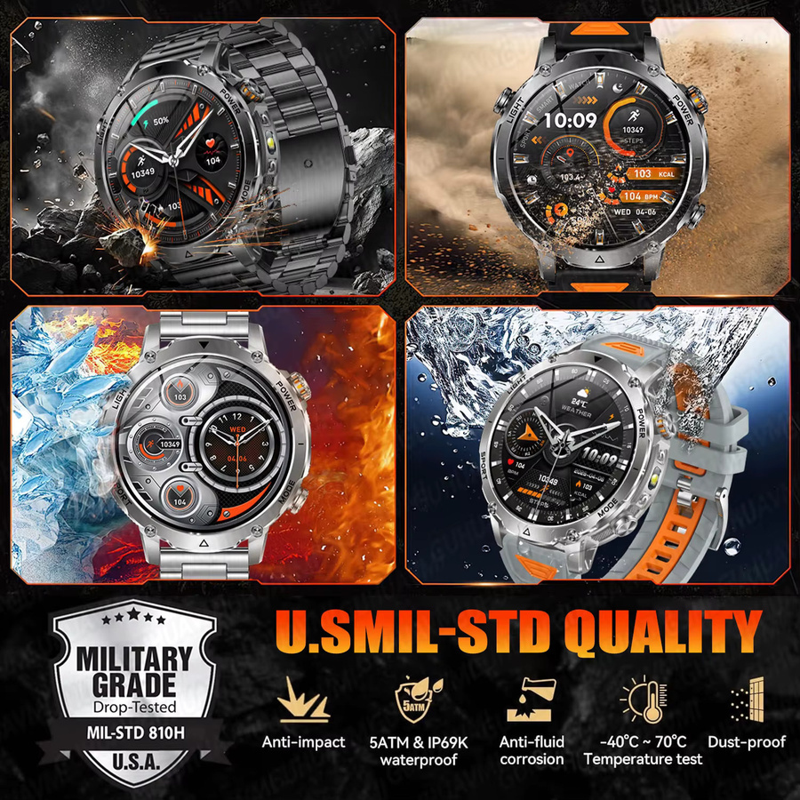 GUHUAVMI Smartwatch, Schwarz, Herren, Wasserdicht, Herzfrequenzmesser - Bild 3