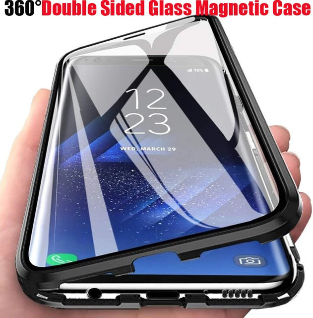 Magnetische Metall-Handyhülle mit doppelseitigem Glas-Stoßschutz für Samsung S25 Ultra, S24 Ultra Plus, S23, S22 und A55 in Blau - Bild 1