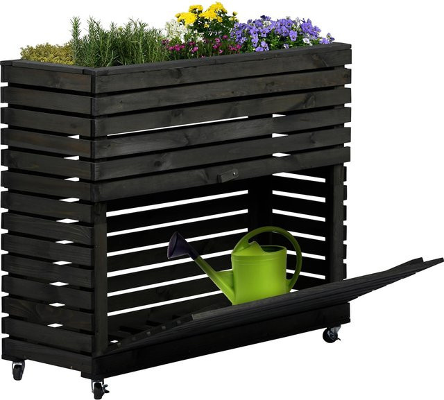 dobar Hochbeet Rolla XL aus Holz in Anthrazit, Breite: 135 cm, Tiefe: 135 cm - Bild 1