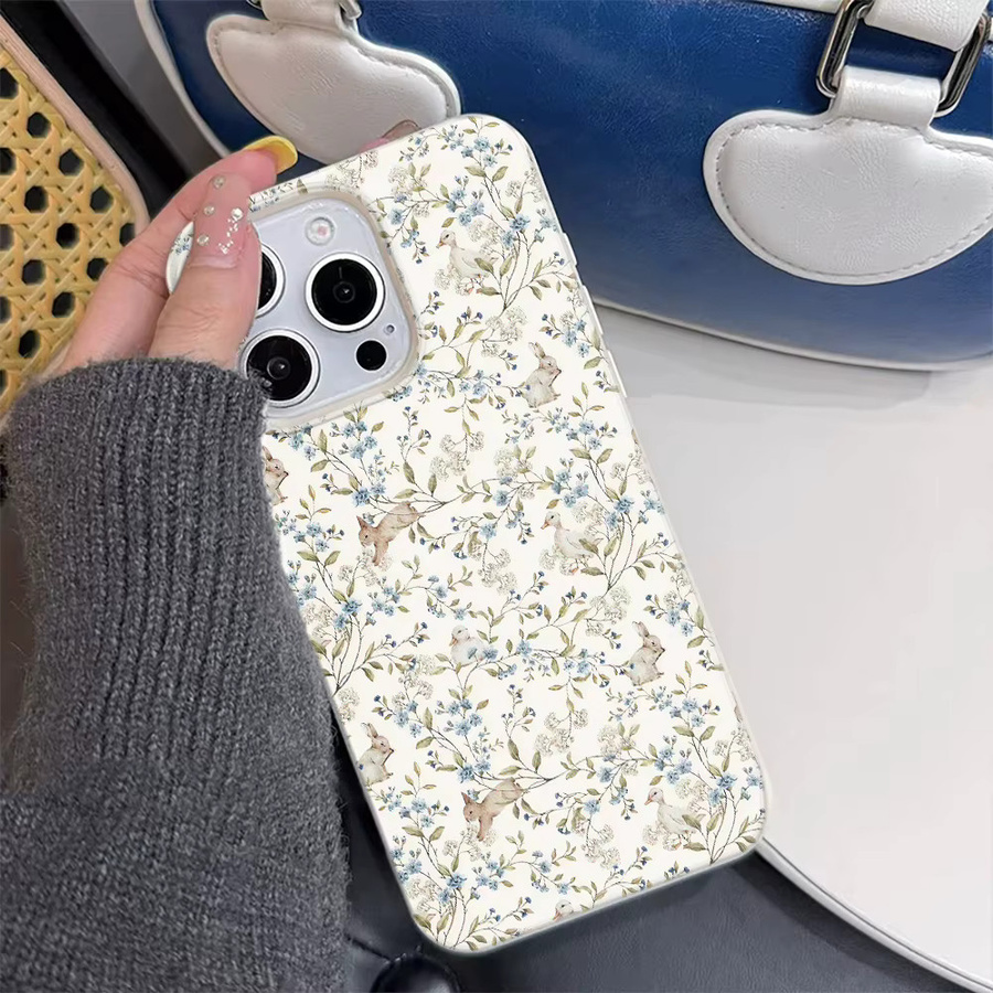 Kratzfeste Handyhülle mit Teal Deer Toile Print für iPhone 17 16 15 14 13 12 11 Pro Max in Cremeweiß und Grün - Bild 2