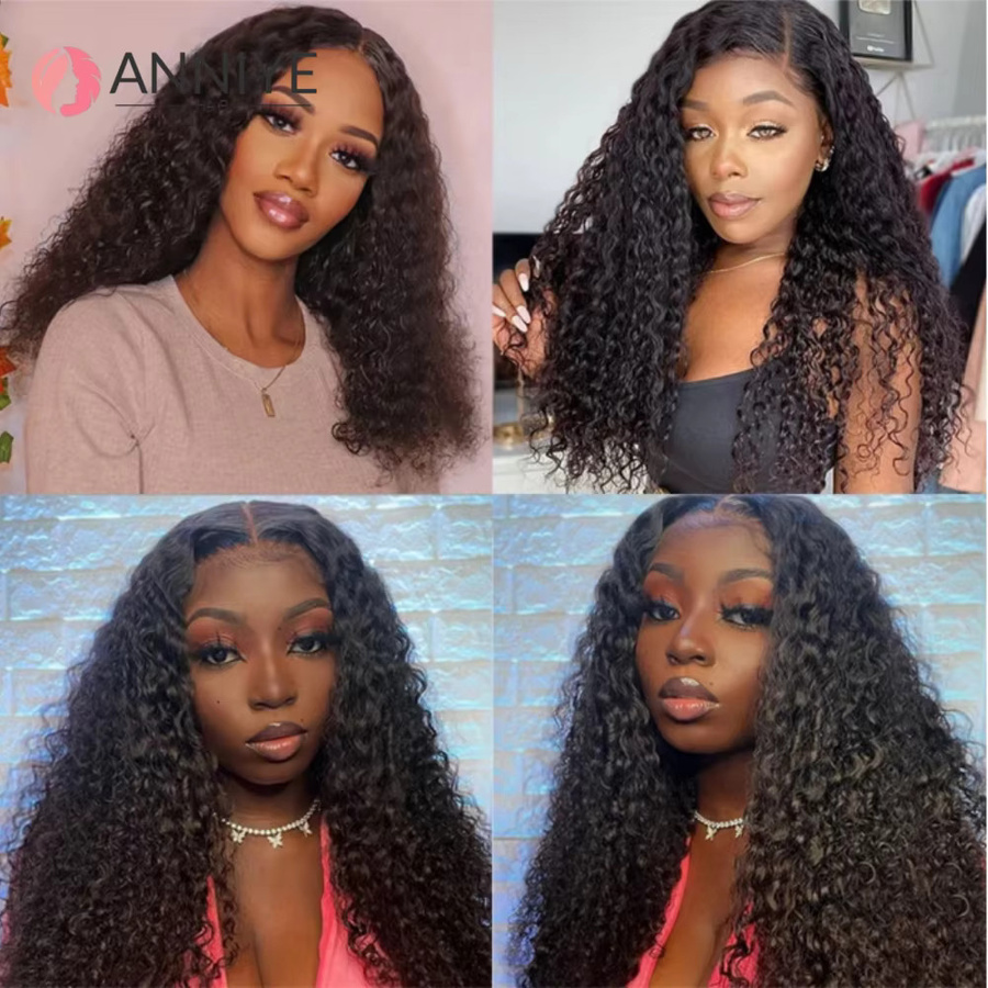ANNIYE Kinky Curly Bundles mit 4x4 Lace Closure, Remy Echthaarverlängerungen, Naturfarbe - Bild 6