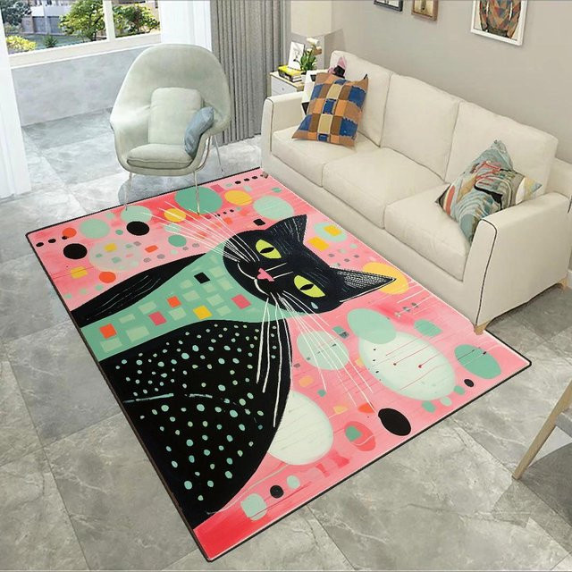 Rutschfester Kunstkatze Teppich von Lodestar in Mehrfarbig, Haustierfreundlich und Waschbar, B/T: 60 x 40 cm - Bild 1