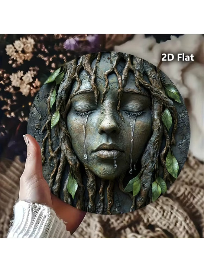 HELLOYOUNG Vintage Wandkunst aus Metall mit Baum und Frauengesicht, rundes Metallschild im Retro-Design mit tropfendem Wassereffekt, Durchmesser: 20,3 cm, Mehrfarbig - Bild 6