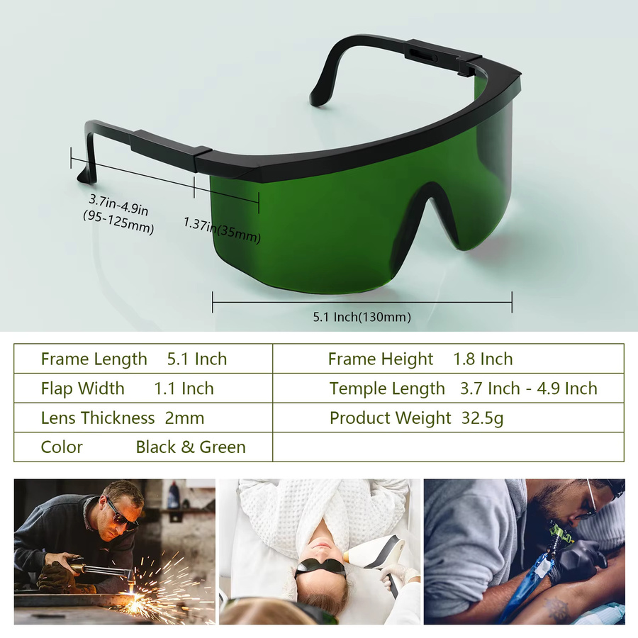 Ikeener Laserschutzbrille für IPL-Anwendungen, Wellenlängen 190nm-2000nm, grüne getönte Augen Schutzbrille für Kosmetikbetreiber - Bild 2