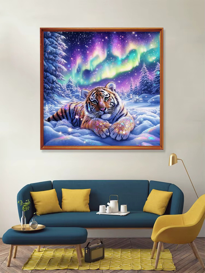 EverShine Diamantmalerei Tiger im Winter mit Schnee als 5D DIY Mosaik Stickerei in Multicolour - Bild 4