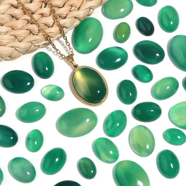 SAUVOO Achate Cabochons, Grüne, Oval, Perlen - Bild 1