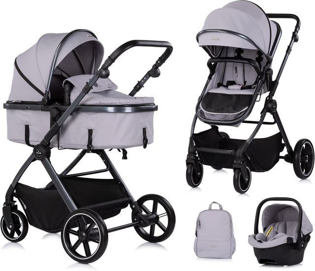 Chipolino Kombikinderwagen Pearl 3 in 1 umbaubar mit Babyschale, Wickeltasche und Fußsack in Grau - Bild 1