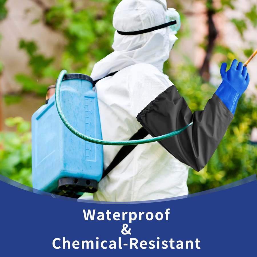 Wasserdichte PVC-Schutzhandschuhe in Blau mit Baumwollfutter, öl-, säure- und alkalibeständig, Länge: 65 cm - Bild 2