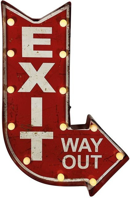 Vintage LED Wandleuchte EXIT WAY OUT in Rot aus Metall und Holz für Party, Bar oder Restaurant - Bild 1