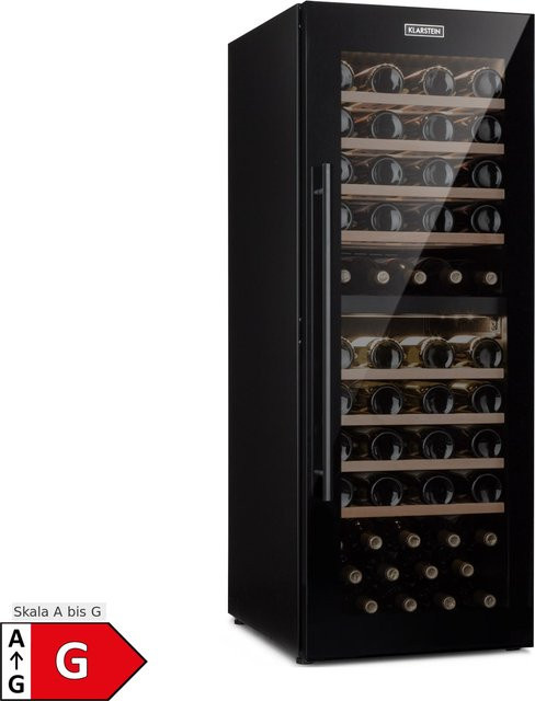 Klarstein Barossa 77 Duo Weinkühlschrank mit 2 Zonen, 191 l Fassungsvermögen, 77 Flaschen, Glastür und Touch LED, schwarz - Bild 1