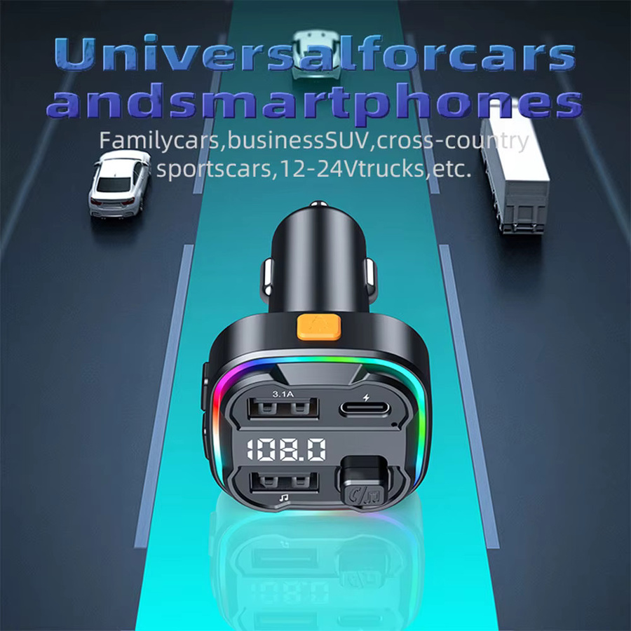 LUTU Bluetooth 5.3 FM Transmitter mit Dual USB und Typ-C 3.1A Schnellladegerät, AUX Audio Adapter Car Kit mit Freisprecheinrichtung und MP3 Modulator in Schwarz - Bild 6