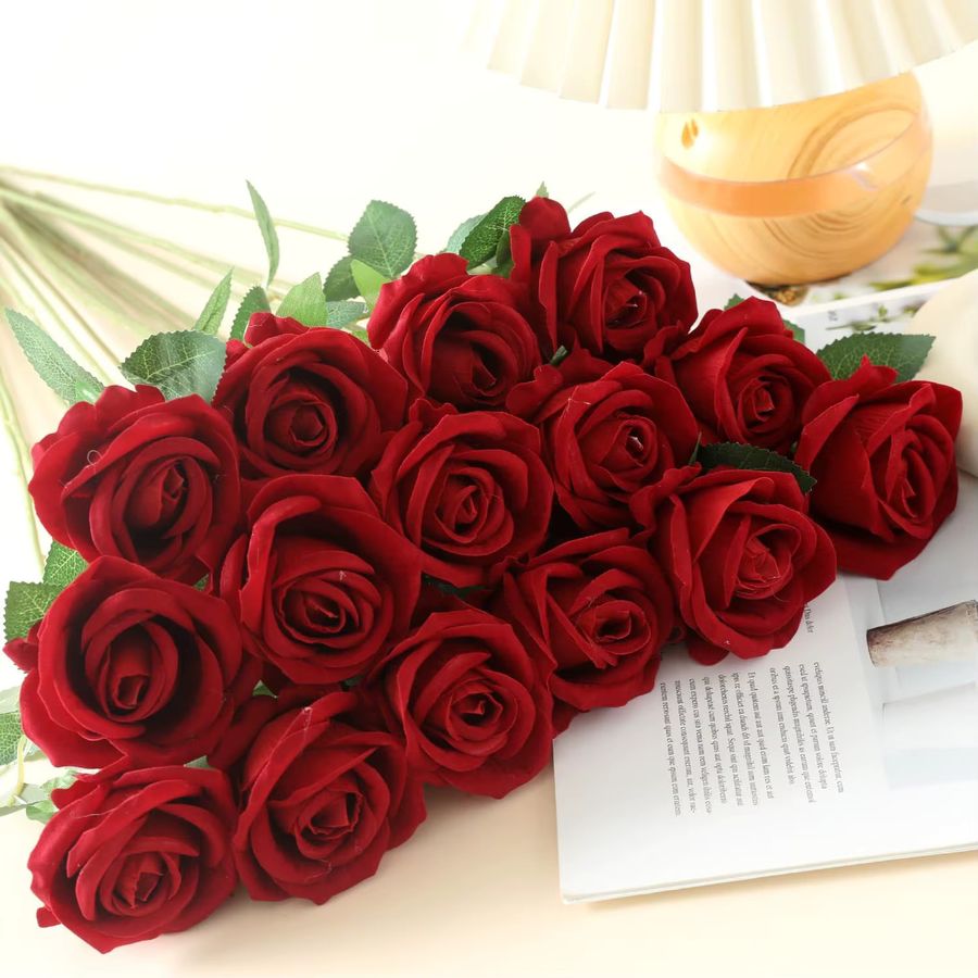 50 Stück künstliche Seidenrosen von smr als langer Zweig in Rot und Schwarz für Hochzeit, Valentinstag und Tischdekoration - Bild 2