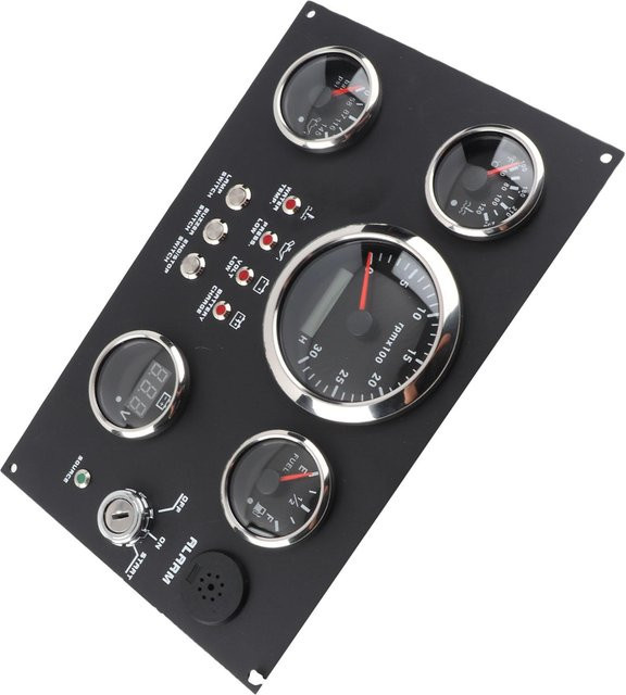 Fishine 5-teiliges Instrumentenpanel-Set mit roter LED für 12V und 24V, inklusive Drehzahlmesser, Kraftstoffstand, Wassertemperatur, Öldruck und Voltmeter, Schwarz/Rot - Bild 1