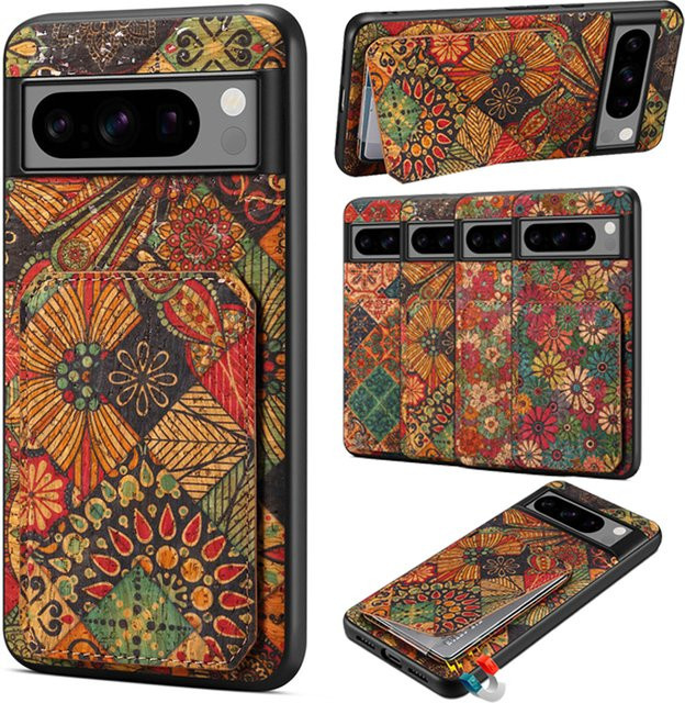EUCAGR Blumenfigur Leder Brieftasche Handyhülle mit Kartenhalter für Google Pixel 10 9 8A 7A 6A 8 7 Pro in Multicolour - Bild 1