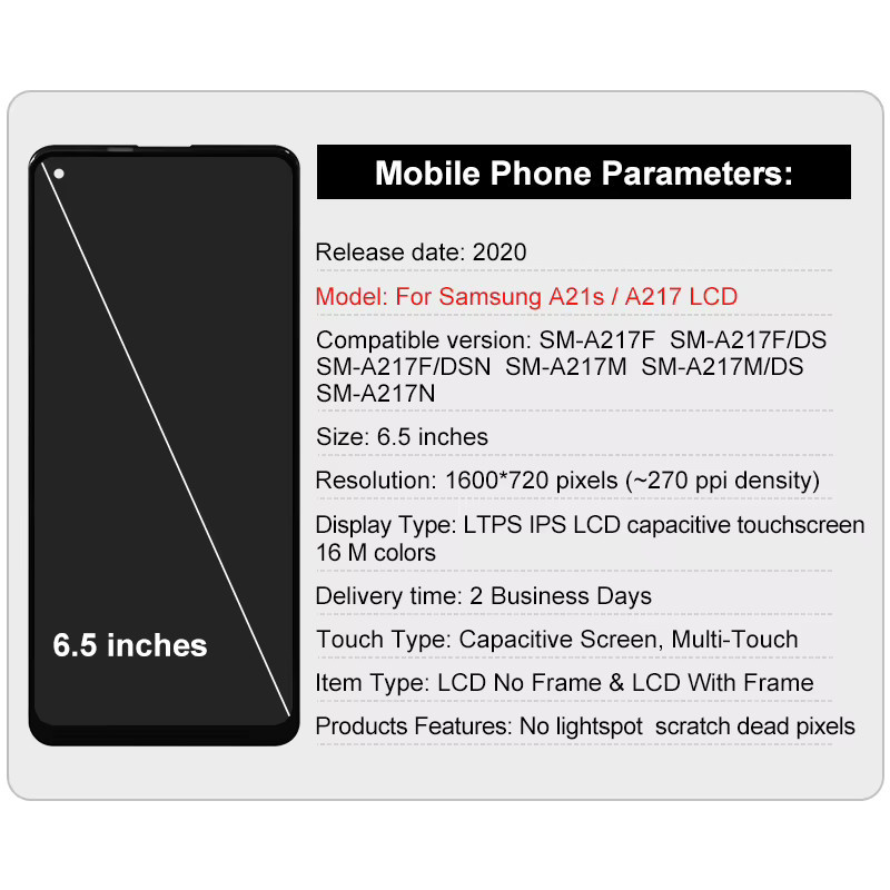 Samsung Galaxy A21S LCD Display mit 6,5 Zoll IPS Touch Digitizer Ersatzteil in Schwarz für SM-A217F und SM-A217M - Bild 2