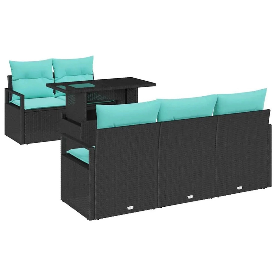 vidaXL Gartensofa-Set aus Poly-Rattan mit integriertem Speicher, 6-teilig, Schwarz und Blau - Bild 2