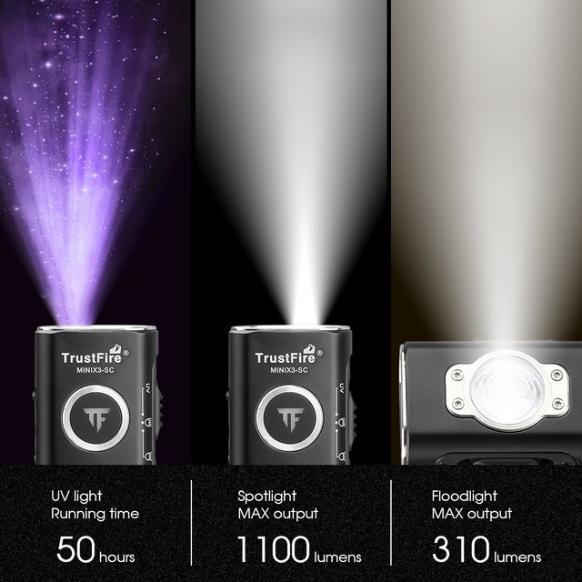 TrustFire MINIX3-SC EDC-Taschenlampe mit UV-Licht, 1100 lm, schwarz, wasserdicht IPX6 - Bild 1