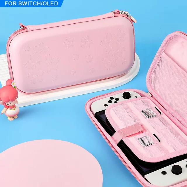 Hayoumon Tragetasche mit rosa Kirschblüten-Motiv für Nintendo Switch OLED, wasserdichte PU-Aufbewahrungstasche - Bild 1