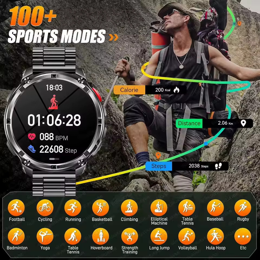 GUHUAVMI Smartwatch, Schwarz, Edelstahl, GPS, 5 ATM, Unisex - Bild 5