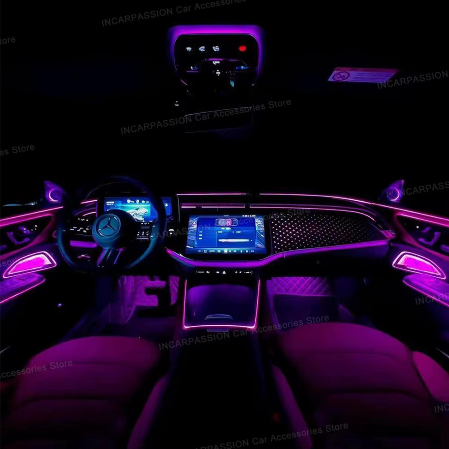Ambientebeleuchtung für Mercedes E-Klasse W214 mit beleuchtetem Armaturenbrett, 4D-Rotations-Hochtönern und 4-türigen LED-Lautsprecherabdeckungen - Bild 3