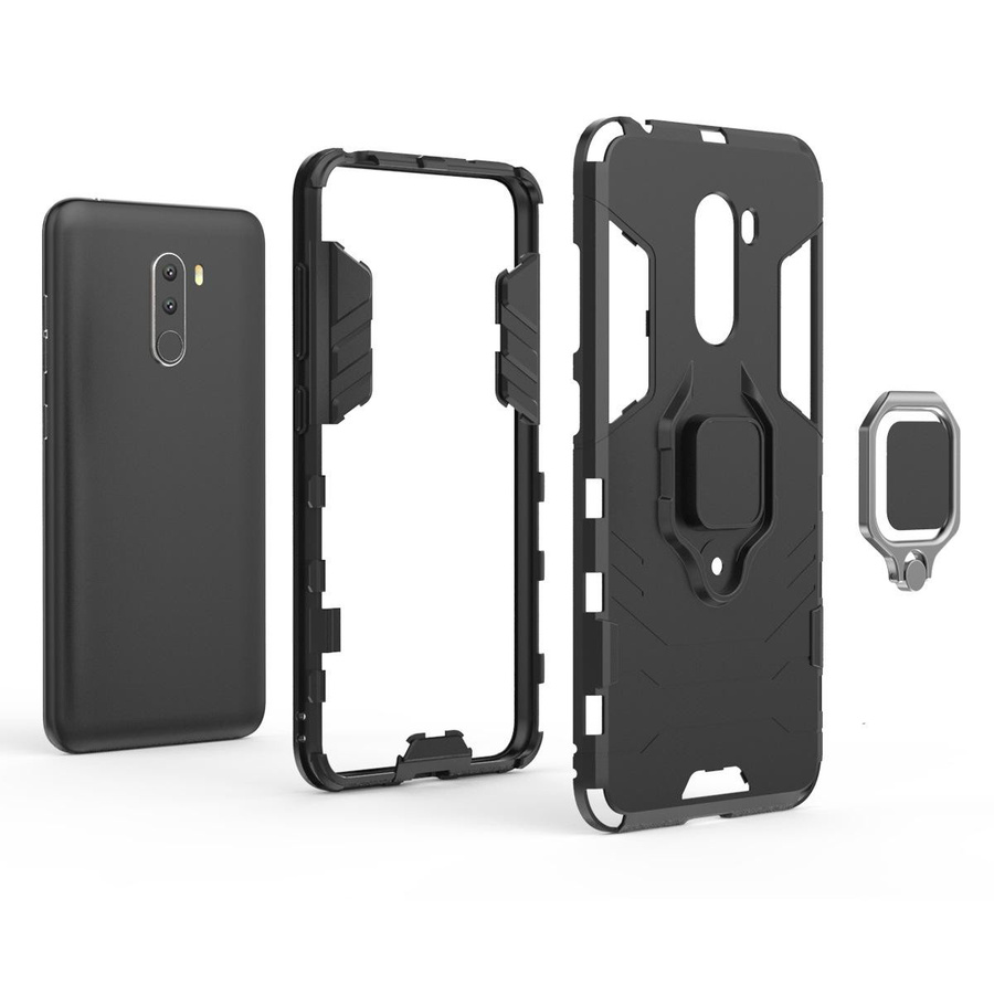 Stoßfeste Schutzhülle für Xiaomi Pocophone F1 mit Magnetring und Halterung in Schwarz oder Transparent - Bild 2