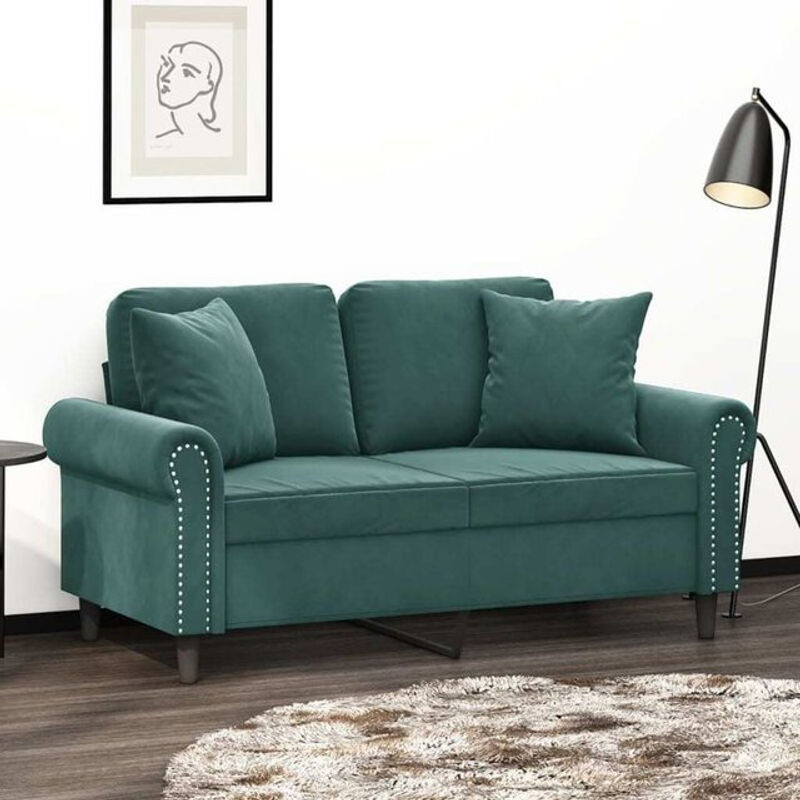 Vidaxl 2-Sitzer-Sofa aus Samt mit Zierkissen in Dunkelgrün, Breite: 120 cm - Bild 1