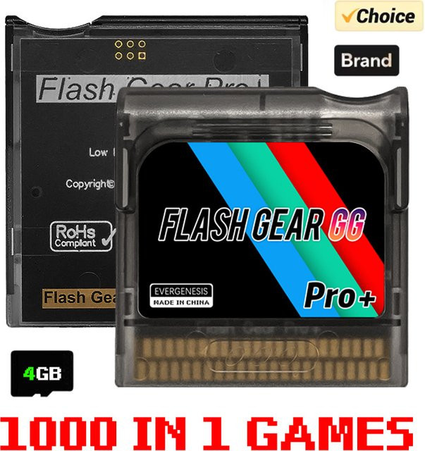 DGETG Flash Gear GG Pro+ Spielkassette mit 1000-in-1 Spielkarten für Sega Game Gear GG-Konsole inklusive 4G-TF-Karte - Bild 1