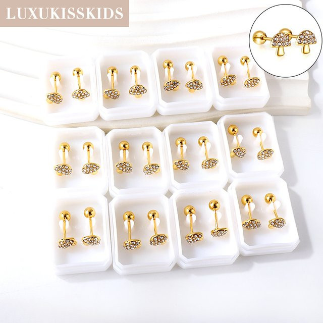 Luxukis skids Ohrstecker, Pilz, Zirkonia, Edelstahl, 12 Paar, Unisex - Bild 1