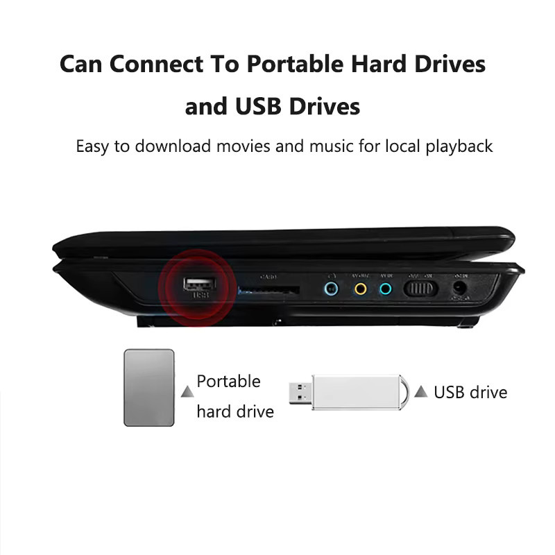 Luxuglow Tragbarer 7,8 Zoll DVD CD EVD Player mit LCD-Bildschirm und Fernbedienung, Schwarz, 270 Grad drehbar - Bild 5
