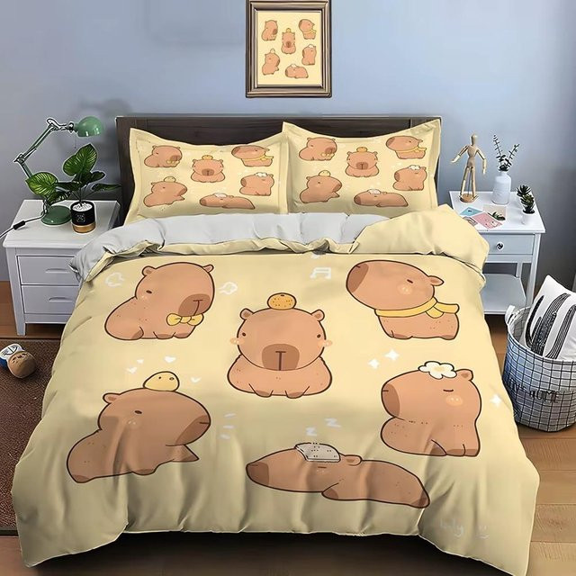 JMG Household Supplies Bettwäsche-Set Wasserschwein mit Bettbezug und Kissenbezügen, Mikrofaser Multicolor, B/H: 135 x 200 cm - Bild 1