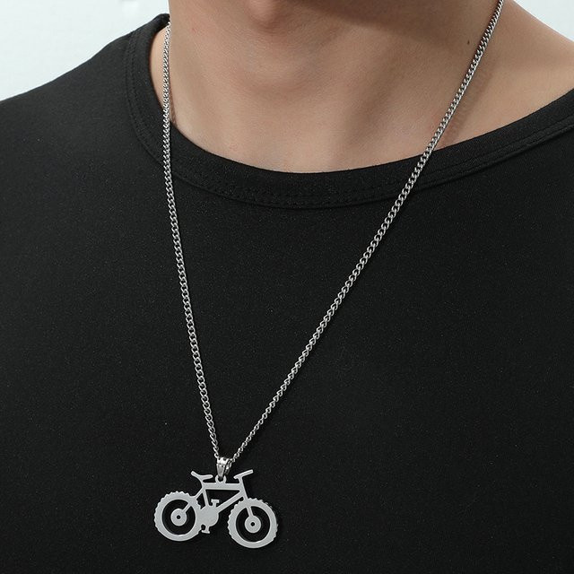 YiYuYiHua Halskette Edelstahl, Mini-Fahrrad-Anhänger, Silber, Unisex - Bild 1