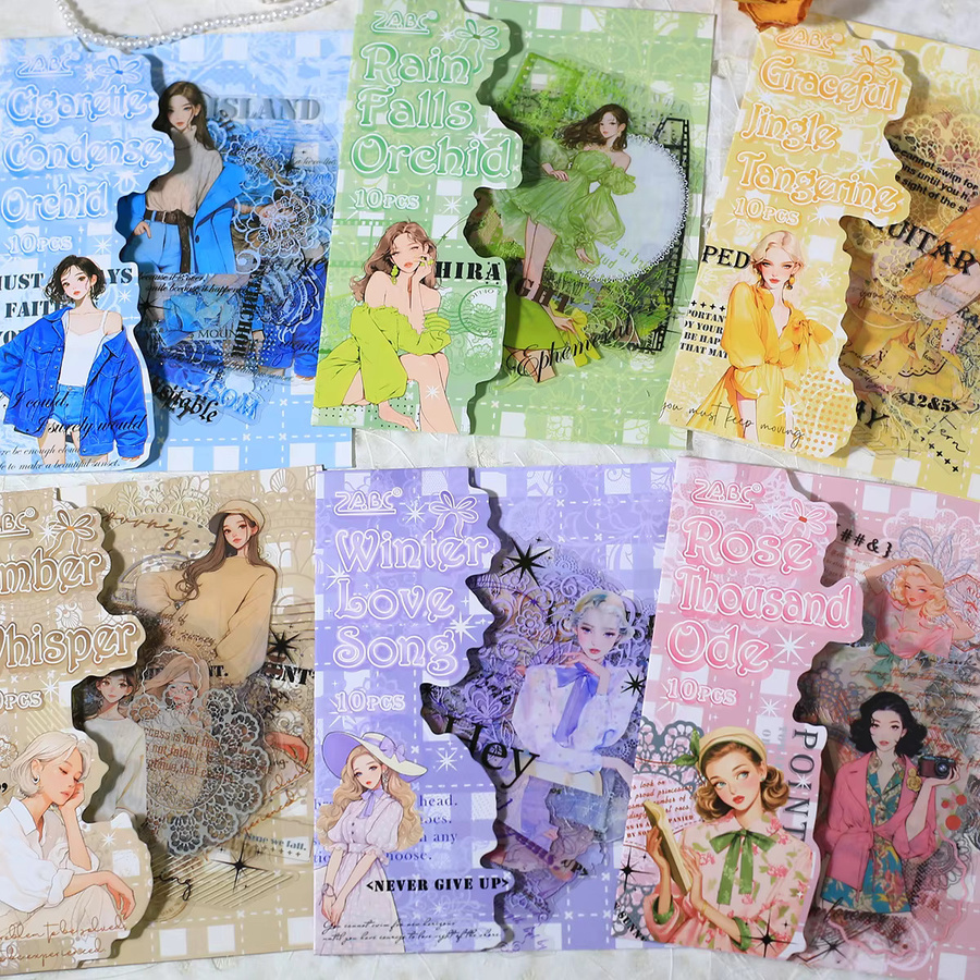 Journamm 10 Stück PET Scrapbook Deko-Aufkleber in Multicolour für Junk Journal und Album-Gestaltung - Bild 1