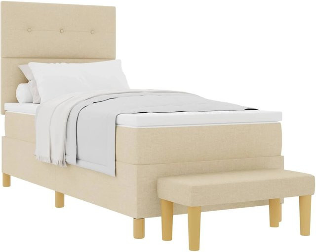 vidaXL Boxspringbett mit Matratze und Kopfteil in Creme, B/T/H: 100 x 200 x 128 cm - Bild 1