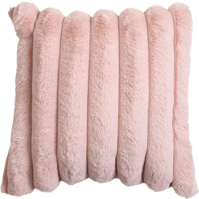 Dekorative Kissenbezüge von Yiran Furniture aus Kunstfell und Samt, gestreift, Farbe: Pink, B/T/H: 45 x 45 x 45 cm - Bild 1