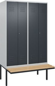 C+P PSA Doppel-Spind Classic PLUS Sitzbank mit 4 Abteilen, Buche-Hartholz und Zylinderschloss, Grau/Anthrazit, B/T/H: 212 x 120 x 81,5 cm - Bild 1