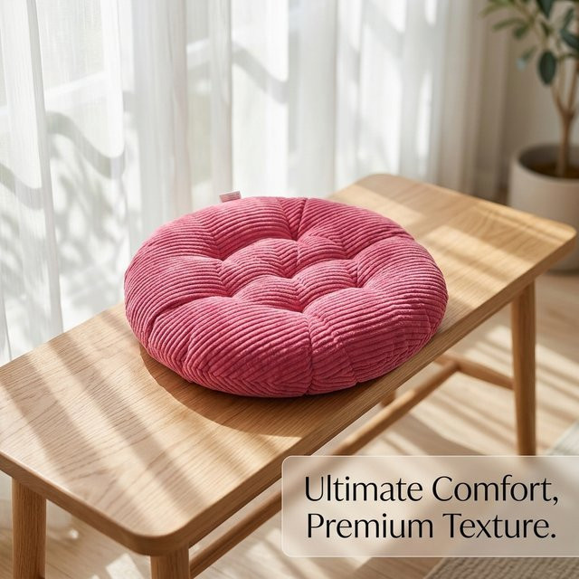 Rundes Cord-Sitzkissen von DHDH in Pink für Hocker, Tatami und Erkerfenster - Bild 1