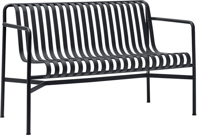 HAY Palissade Dining Bench Gartenbank aus Stahl in Schwarz mit Streifenoptik - Bild 1