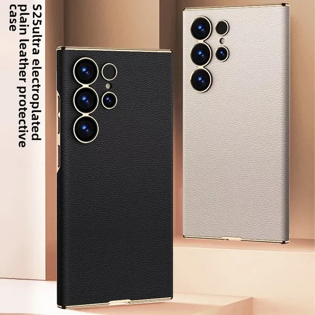 Schutzhülle mit Lederhülle und galvanisierter Oberfläche für Samsung Galaxy S25 Ultra und S24 Ultra in Purple - Bild 1