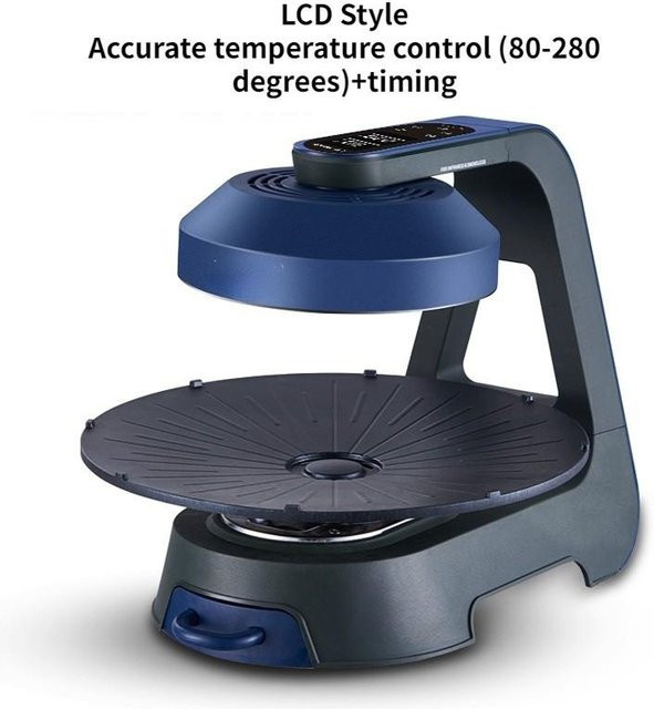 Crown Global Elektrischer BBQ Auto-Drehgrill mit LCD-Display, Tragbarer Rauchfreier Barbecue-Grill in Blau - Bild 1