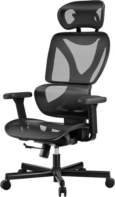 Wiltec Ergonomischer Bürostuhl in Schwarz mit Kopfstütze und 360-Grad-Drehfunktion, belastbar bis 150 kg - Bild 1