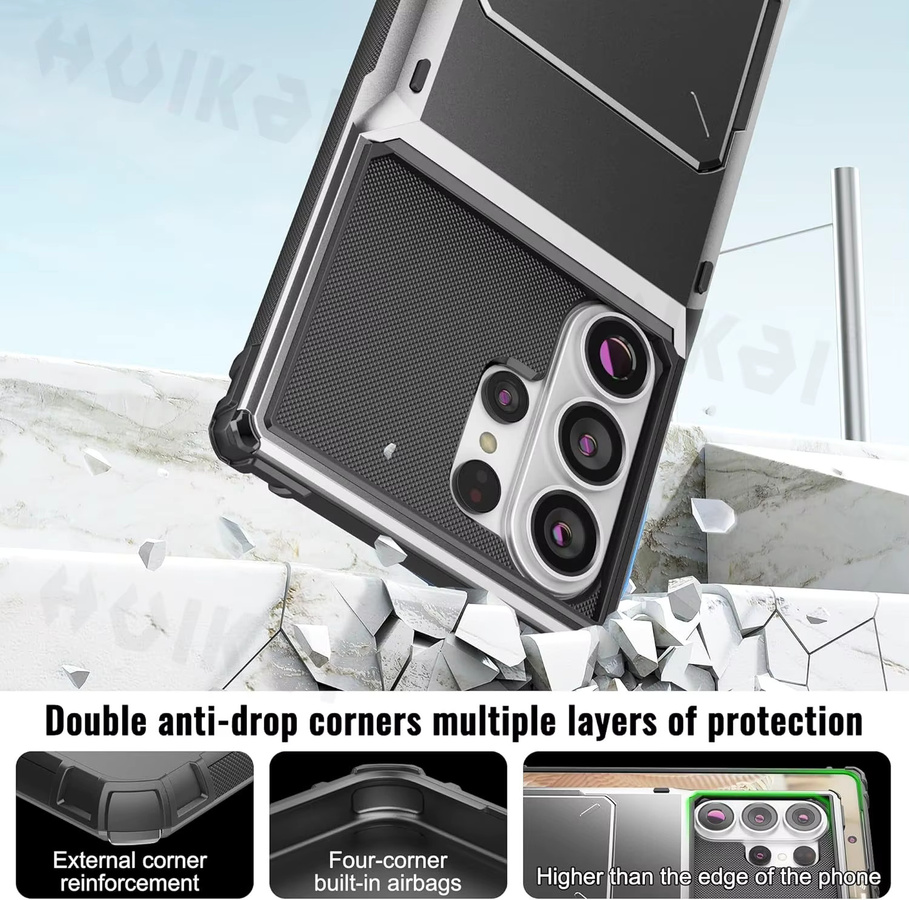 Robuste Schutzhülle für Samsung Galaxy S26 Ultra S25 S24 S23 mit Kartenhalter und verstecktem Klappschlitz als Brieftasche in Schwarz oder Blau - Bild 4