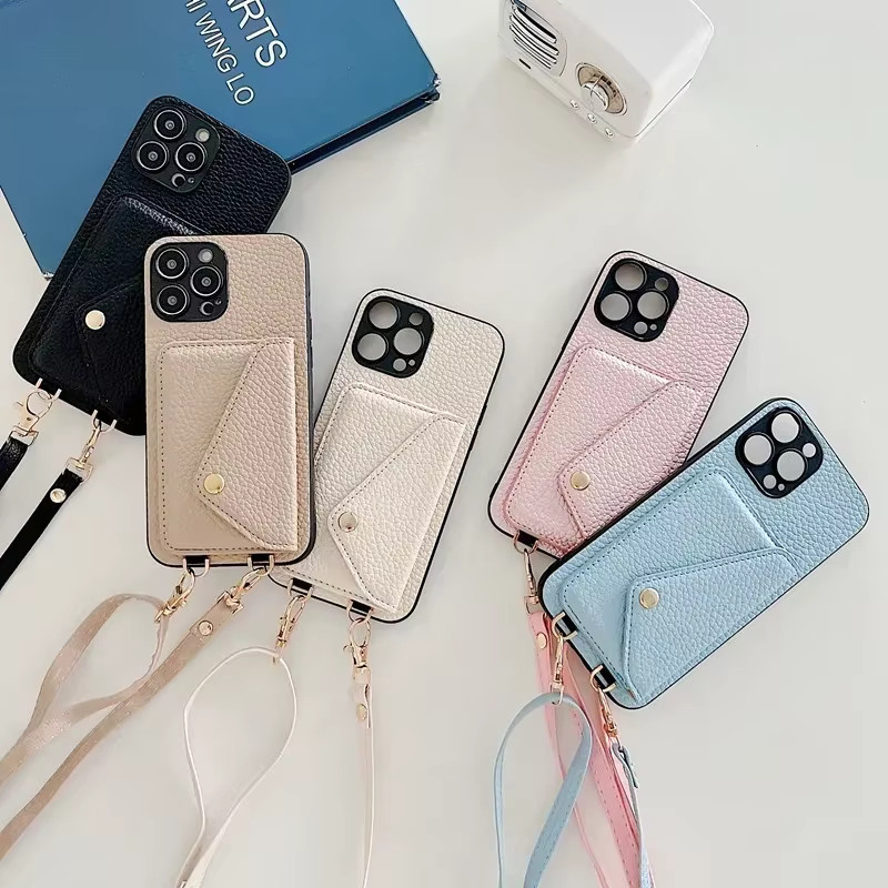 Leder Umhängetasche mit Kartenhalter und Geldbörse für iPhone in Pink - Bild 4