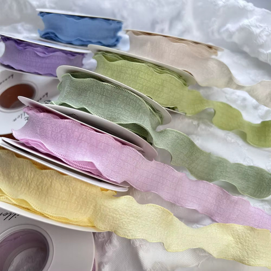 Plissiertes Fischschwanz-Garnband für DIY-Dekoration und Geschenkverpackungen, Breite: 2,5 cm, Farben: Beige und Multicolour - Bild 1
