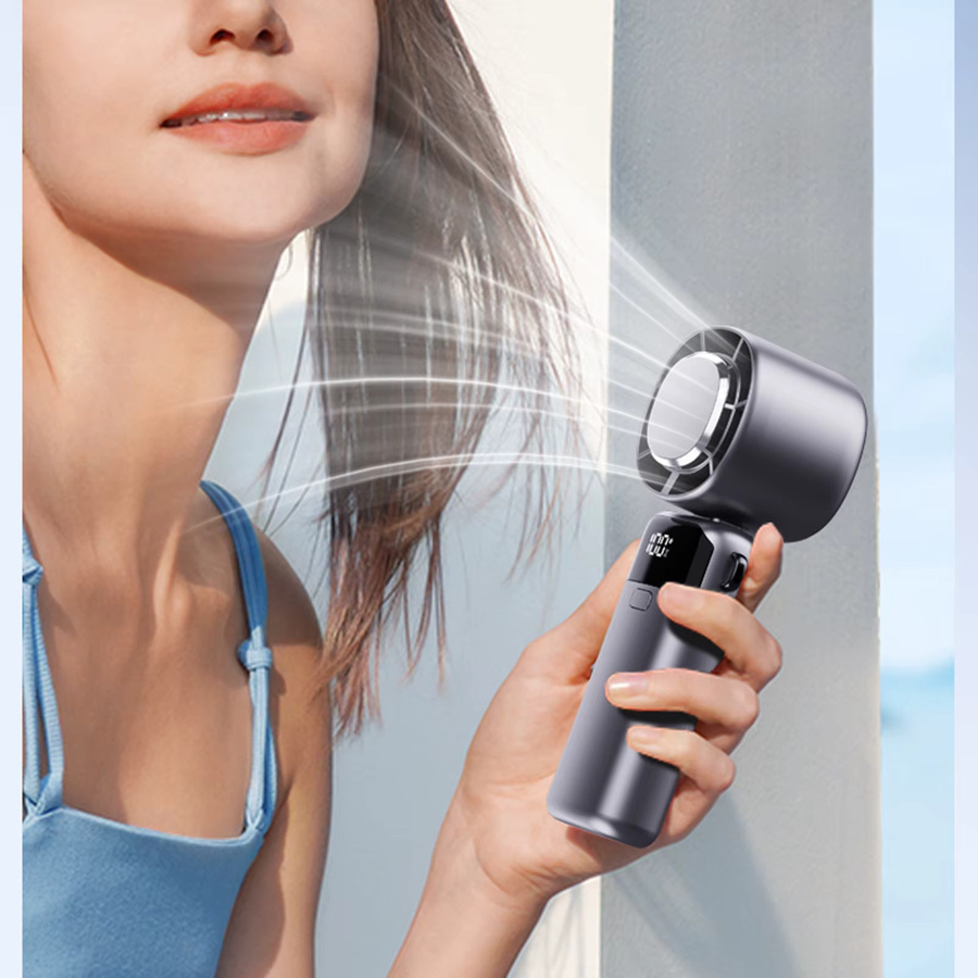 TENGKESi Tragbarer Eiskompressen Handventilator mit digitalem Display und USB-Anschluss, faltbarer Hochgeschwindigkeits-Turbinen-Kleinventilator für Outdoor - Bild 3