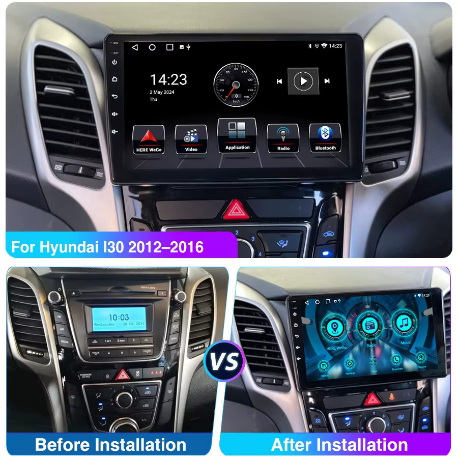 ESSGOO Android 15 Autoradio für Hyundai i30 2012-2016 mit 9 Zoll Display, Kabelloses CarPlay, GPS, WiFi, Bluetooth und USB in Schwarz - Bild 3