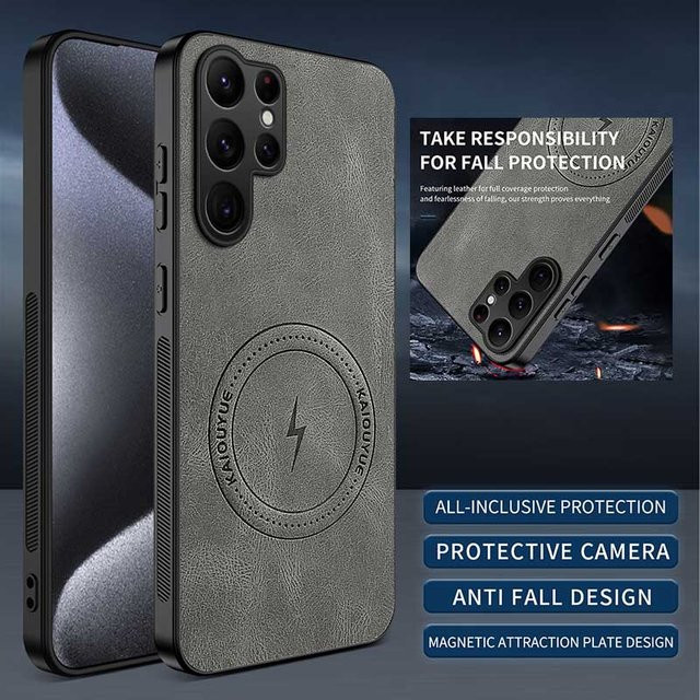 Magnetische Nappa Muster Schutzhülle für Samsung Galaxy S26 S25 S24 S23 Plus Ultra FE in Blau und Grau - Bild 1