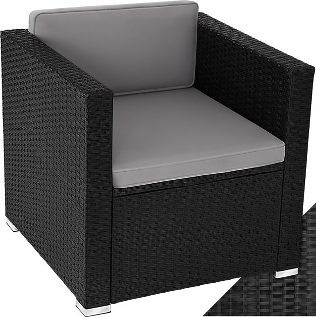 tectake Rattansessel Schwarz mit Sitz- und Rückenpolstern, UV-beständig, B/T/H: 70 x 69 x 65 cm - Bild 1
