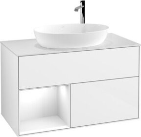 V&B Waschtischunterschrank Finion 100 mit Wandbeleuchtung in Weiß glänzend lackiert, B/T/H: 100 x 50,1 x 50,1 cm - Bild 1