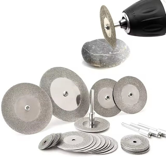 Ninth World Diamant-Trennscheiben Set mit 10 Stück und 2 Verbindungsstangen für Dremel Rotationsbohrer, Durchmesser: 20 mm, 22 mm, 25 mm und 30 mm - Bild 1