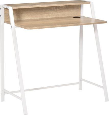 HOMCOM Moderner Computertisch mit Ablagefach und Kabeldurchlass in Weiß Eiche, B/T/H: 84 x 45 x 85 cm